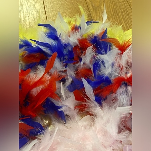 Collection of 4 Real Feather Boas - Yellow, Pink, Purple, and Red White & Blue - Picture 3 of 8